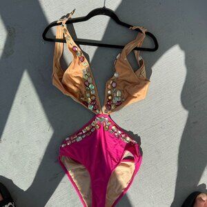 Bejeweled monokini or one-piece swimsuit
